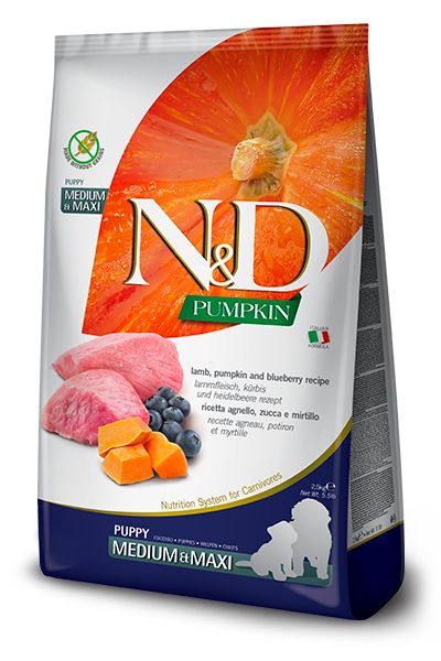 N&D Pumpkin Puppy Medium&Maxi - Jagnjetina, budeva i borovnica 2,5kg