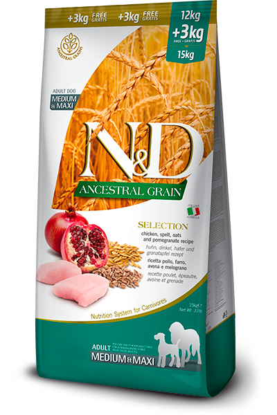 N&D Ancestral Medium/Maxi - drevne žitarice, piletina i nar 12kg + 3 kg gratis